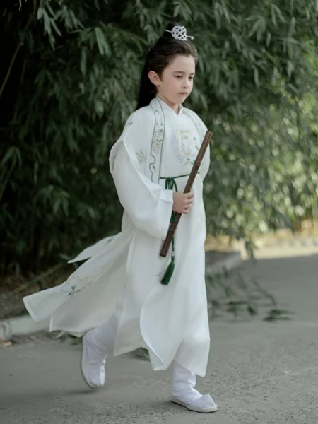 Ensemble Hanfu Wuxia blanc de style chinois pour garçon