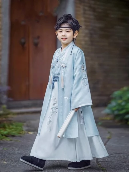 Ming Dynasty Boys Blue Wuxia Hanfu Set