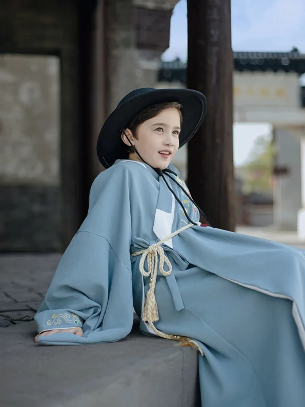 Ming Dynasty Children's Blue Embroidery Daopao- Hanfu Way: Traditional & Modern Chinese Hanfu Clothing for All Occasions