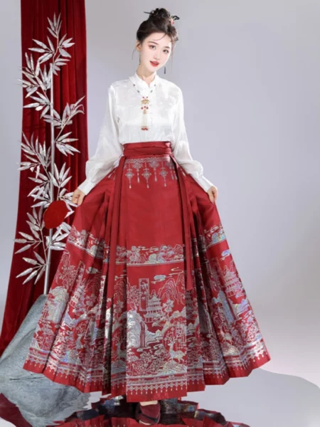 New Chinese Style Hanfu Set with Brocade & Mamianqun Skirt