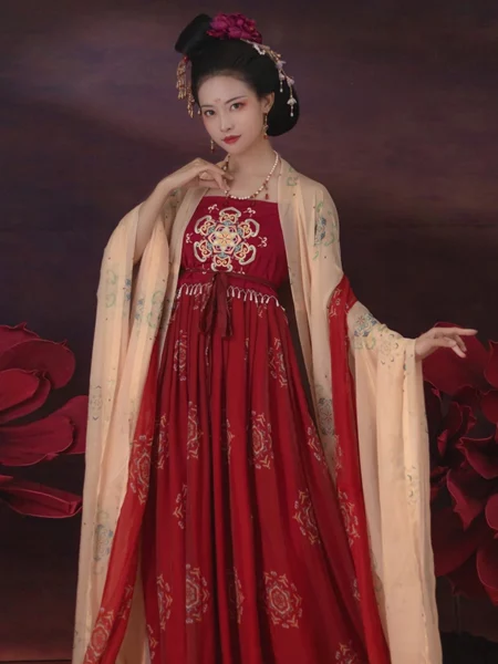 Conjunto de Hanfu con falda Hezi bordada de la dinastía Tang