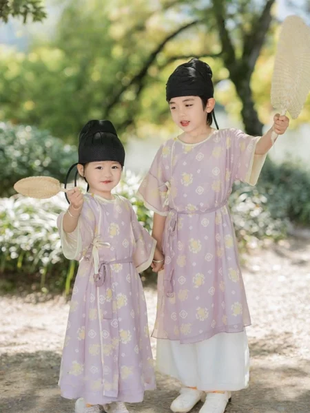 Tang Dynasty Kids' Summer Purple Yuanlingpao Hanfu Set
