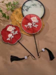 Chinese Style Red Embroidered Round Fan-1