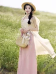 ราชวงศ์ซ่งสไตล์ลำลองสีชมพูชุด Qiyao Qun Hanfu