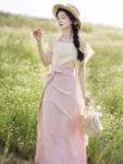 ราชวงศ์ซ่งสไตล์ลำลองสีชมพู Qiyao Qun Hanfu Set-1