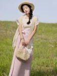 ราชวงศ์ซ่งสไตล์ลำลองสีชมพู Qiyao Qun Hanfu Set-1