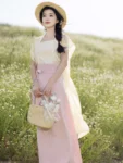ราชวงศ์ซ่งสไตล์ลำลองสีชมพู Qiyao Qun Hanfu Set-1