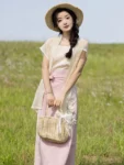 ราชวงศ์ซ่งสไตล์ลำลองสีชมพู Qiyao Qun Hanfu Set-1