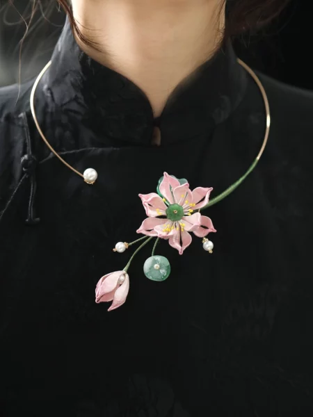 Chinese Style Handmade Lotus Choker for Hanfu & Qipao