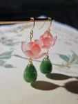 Chinese-Style Pink Lotus Flower Drop Earrings – Elegant Oriental Design-1