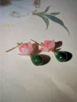 Chinese-Style Pink Lotus Flower Drop Earrings – Elegant Oriental Design-1