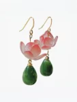 Chinese-Style Pink Lotus Flower Drop Earrings – Elegant Oriental Design-1