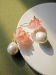 Chinese-Style Pink Lotus Flower Drop Earrings – Elegant Oriental Design-1