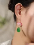 Chinese-Style Pink Lotus Flower Drop Earrings – Elegant Oriental Design-1