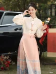 Chinese Style Pink Mamian Skirt Set-2