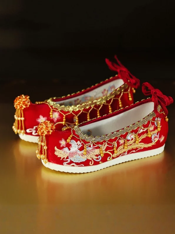 Chinese Style Red Embroidered Hanfu Shoes with Hidden Heel- Hanfu Way: Traditional & Modern Chinese Hanfu Clothing for All Occasions