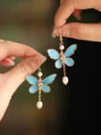 手工製藍色蝴蝶耳環-1