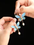 手工製藍色蝴蝶耳環-1