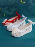 Ming Dynasty Style Women’s Embroidered Shoes with Pearl Detail