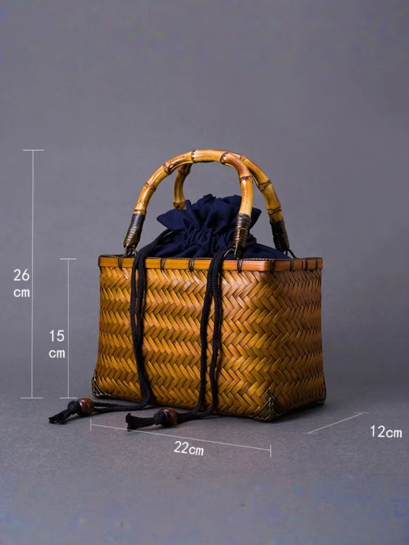 Sac en bambou jaune vintage de style chinois, fait main - Style Hanfu : vêtements Hanfu chinois traditionnels et modernes pour toutes les occasions