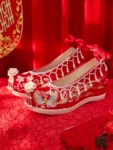 전통 중국 진주 자수 한복 웨딩 슈즈