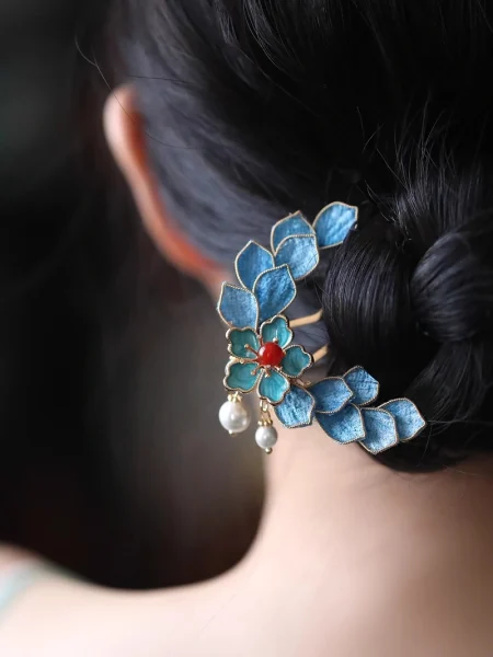 Blue Handmade Filigree Hairpin Qing and Han Dynasty