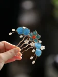 藍色手工絲花髮簪 清漢-1