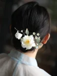 Chinese Style White Floral Butterfly Hair Clip-1