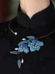 สร้อยคอโชกเกอร์ลายดอกไม้สีน้ำเงินวินเทจแบบจีน-1