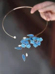 สร้อยคอโชกเกอร์ลายดอกไม้สีน้ำเงินวินเทจแบบจีน-1