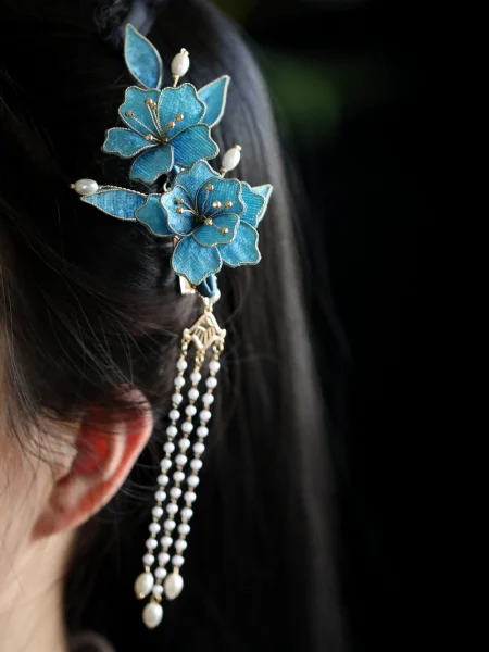 New Chinese Style Blue Long Tassel Hair Clip