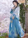 Republic of China Blue Embroidered Pleated Skirt Set