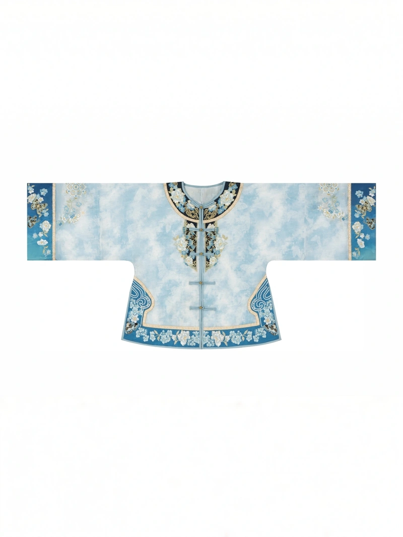 民国蓝色刺绣百褶裙套装-11