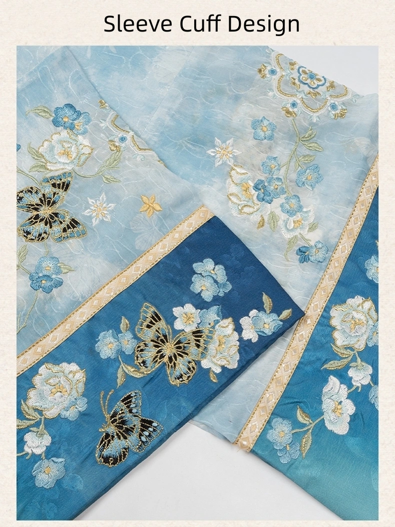 民国蓝色刺绣百褶裙套装-14