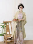 Song Dynasty Hanfu Green Embroidered Outer Top with Qiyao Qun-1