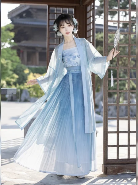 Song Dynasty Style Spring Summer Blue Beizi Qiyao Qun Set