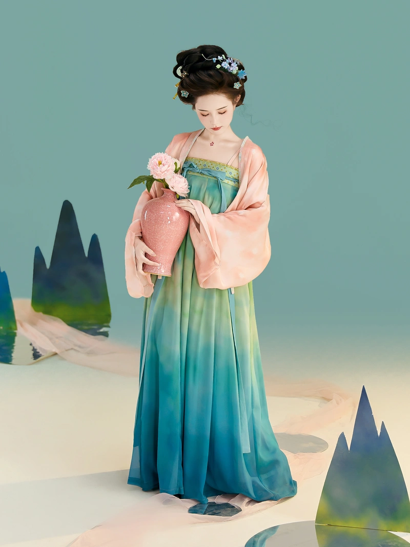 Nhà Đường Hanfu Xanh Qixiong Ruqun-3