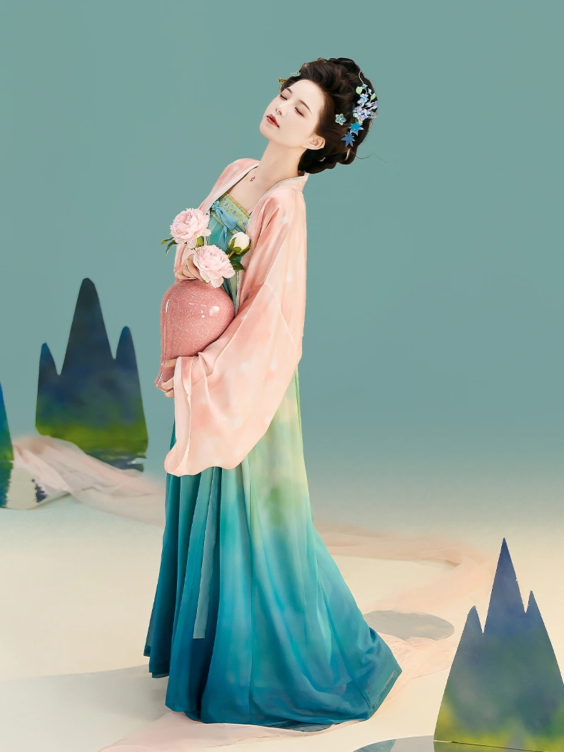 Nhà Đường Hanfu Xanh Qixiong Ruqun-5