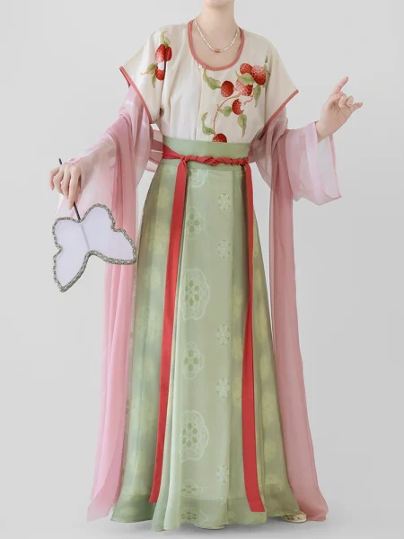 Tang Dynasty Printed Beizi Qiyao Qun Set