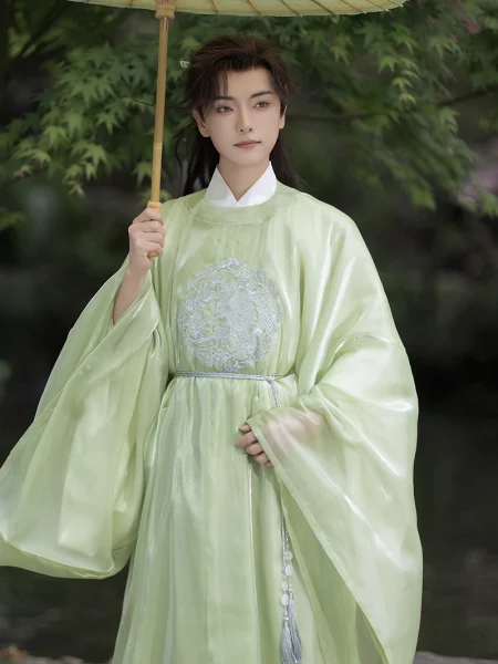 Tang Dynasty Unisex Green Embroidered Yuanlingpao Set