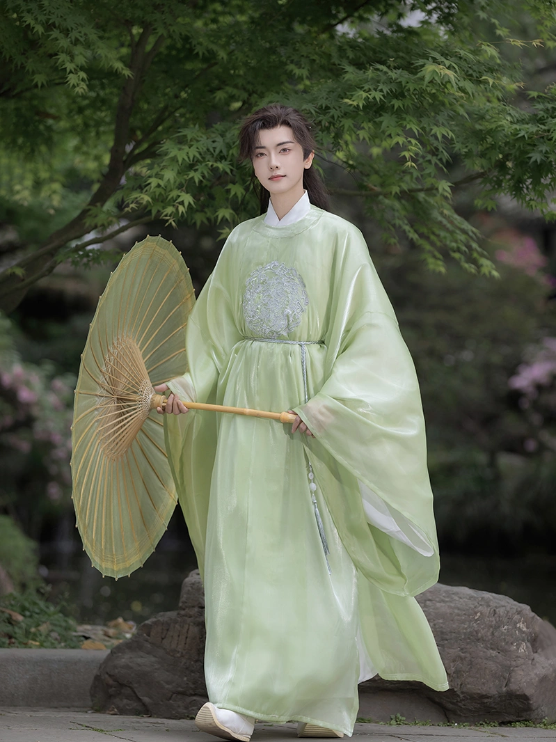 Zielony haftowany zestaw Yuanlingpao Unisex-3 z dynastii Tang