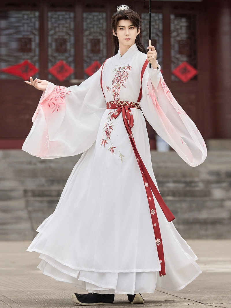 Tang-Dynastie Weiß Yuanling Pao Wuxia Hanfu Set-4