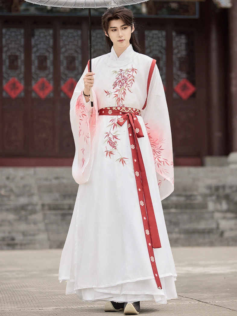 Tang-Dynastie Weiß Yuanling Pao Wuxia Hanfu Set-7
