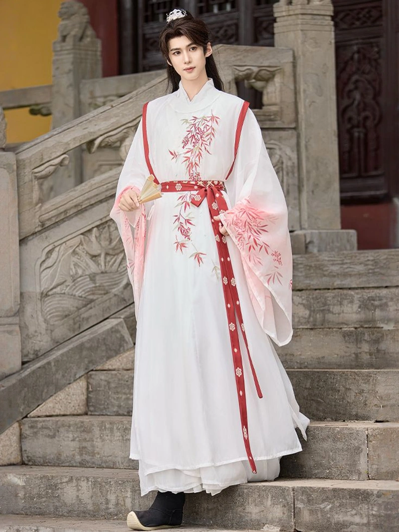 Tang-Dynastie Weiß Yuanling Pao Wuxia Hanfu Set-8