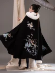 Traditional Chinese Style Black Embroidered Woolen Hanfu Cape-1