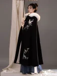 Traditional Chinese Style Black Embroidered Woolen Hanfu Cape-1