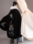 Traditional Chinese Style Black Embroidered Woolen Hanfu Cape-1
