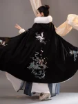 Traditional Chinese Style Black Embroidered Woolen Hanfu Cape-1