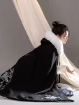 Traditional Chinese Style Black Embroidered Woolen Hanfu Cape-1