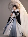 Traditional Chinese Style Black Embroidered Woolen Hanfu Cape-1